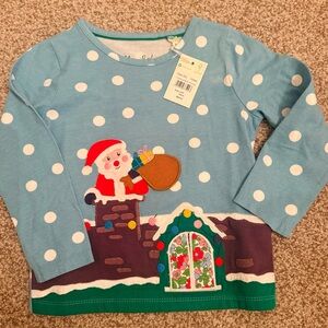 NWT 3-4Y Mini Boden Frost Blue Father Christmas long sleeve shirt